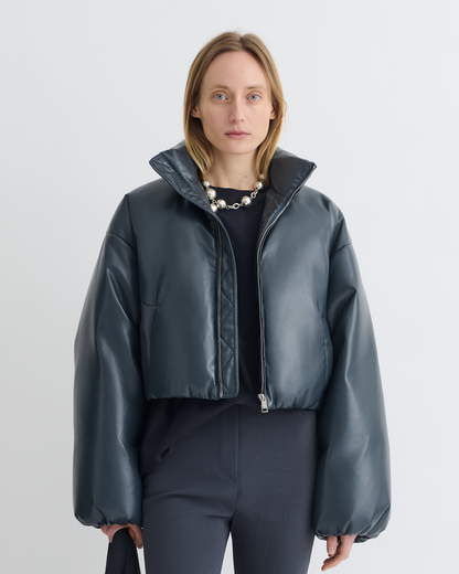 Lilima Cropped Okobor™ Alt-Leather Puffer Jacket - Steel Blue | Nanushka