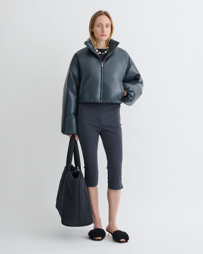 Lilima Cropped Okobor™ Alt-Leather Puffer Jacket - Steel Blue | Nanushka