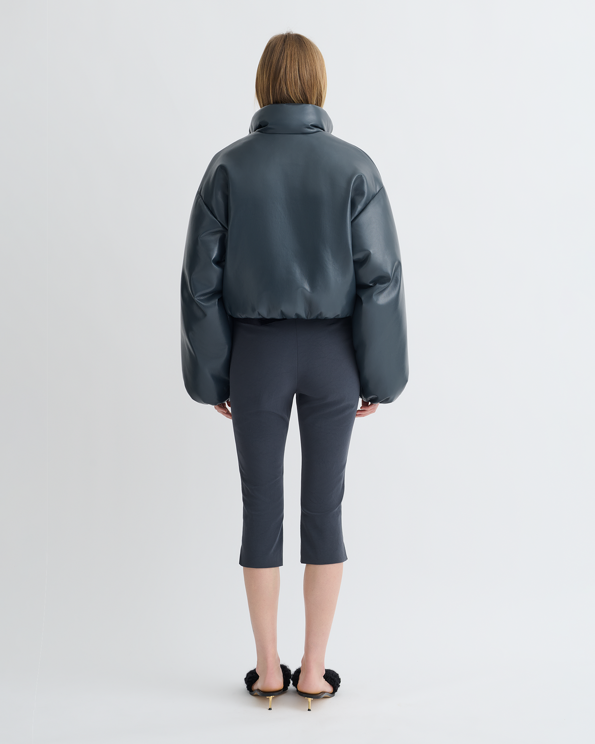 Lilima Cropped Okobor™ Alt-Leather Puffer Jacket - Steel Blue | Nanushka