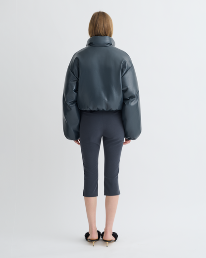 Lilima Cropped Okobor™ Alt-Leather Puffer Jacket - Steel Blue | Nanushka