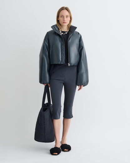 Lilima Cropped Okobor™ Alt-Leather Puffer Jacket - Steel Blue | Nanushka