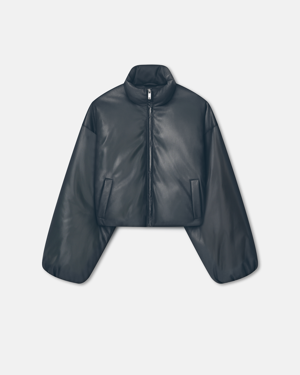 Lilima Cropped Okobor™ Alt-Leather Puffer Jacket - Steel Blue | Nanushka