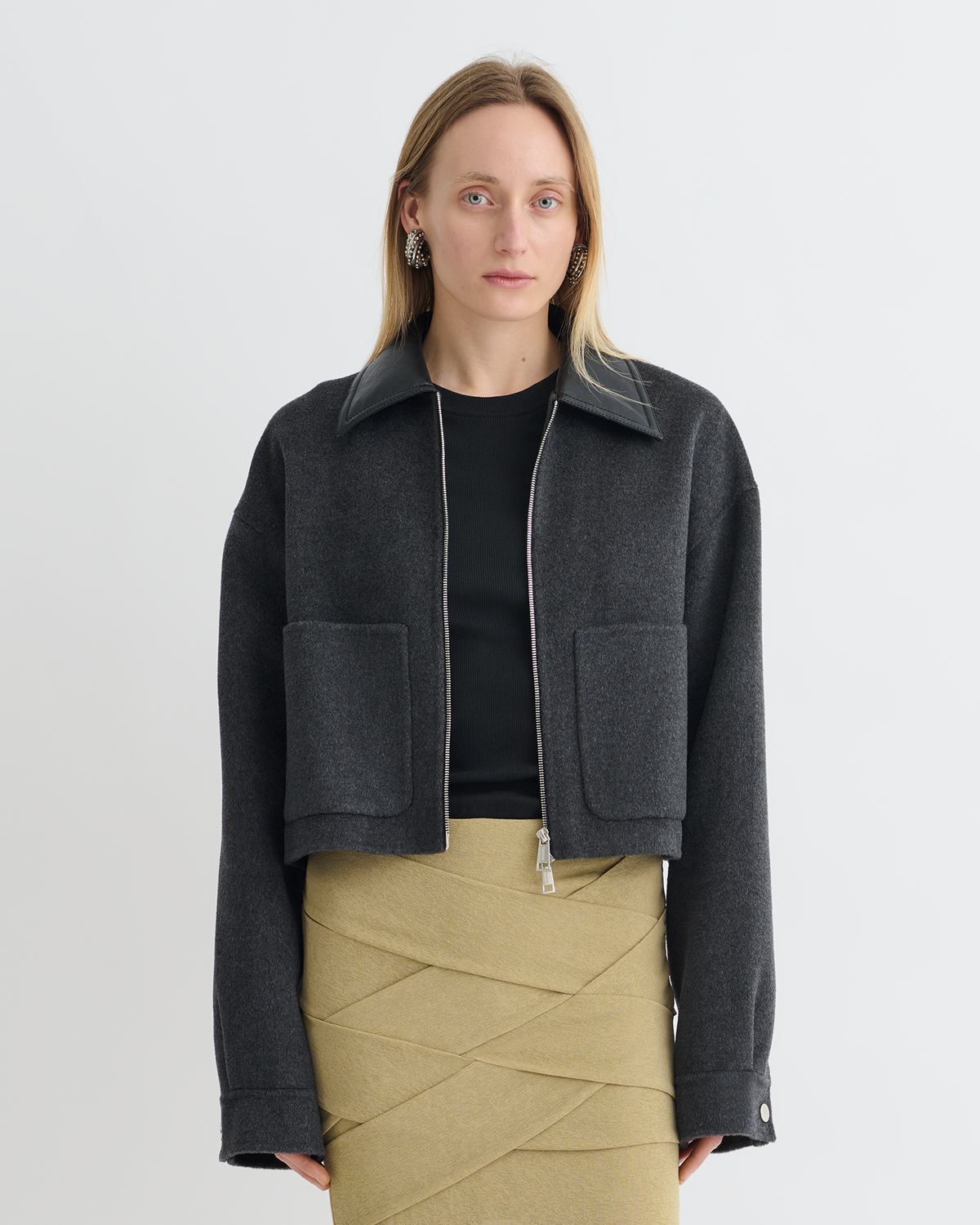 Phebe Cropped jacket - Grey Melange/Black | Nanushka