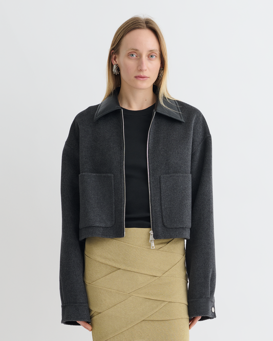 Phebe Cropped jacket - Grey Melange/Black | Nanushka