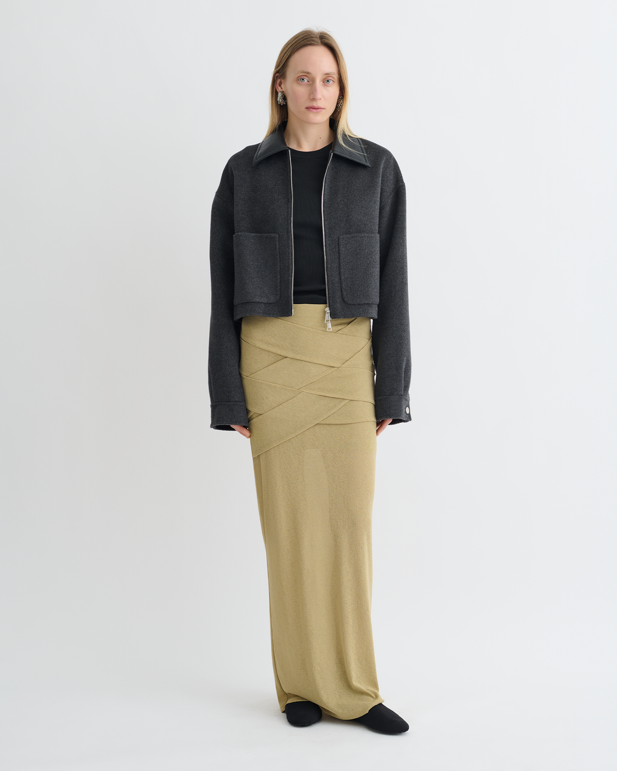 Phebe Cropped jacket - Grey Melange/Black | Nanushka