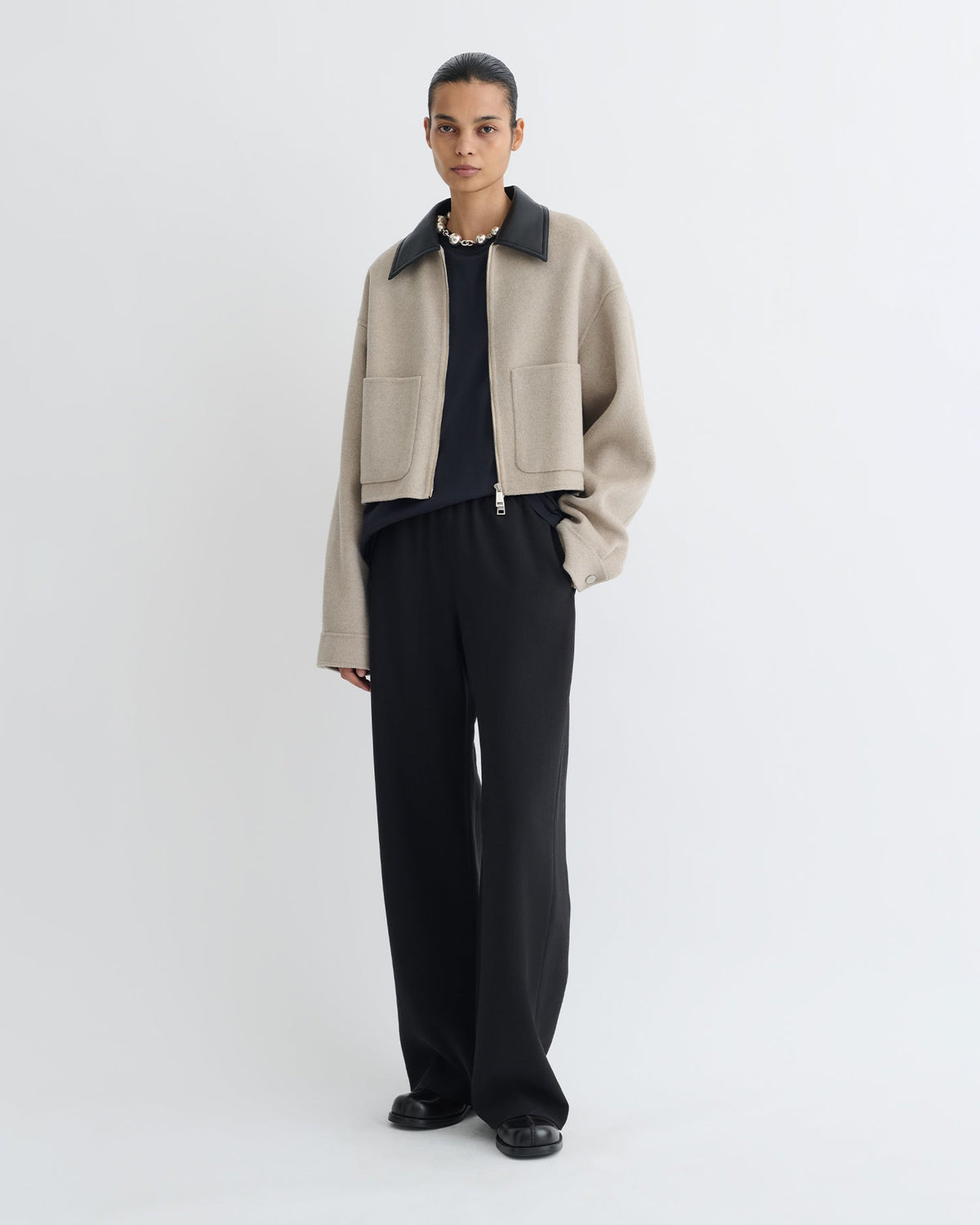 Phebe Cropped jacket - Stone/Black | Nanushka