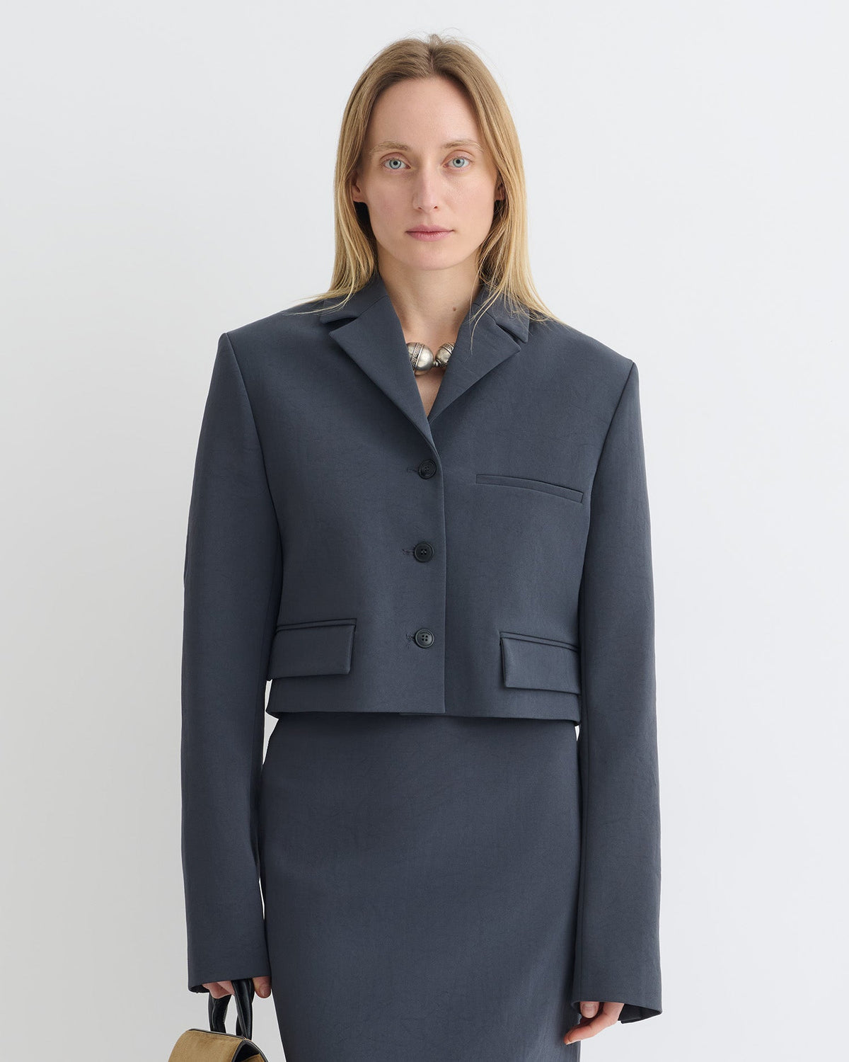 Sinead Cropped Paper Jersey Blazer - Dusty Blue | Nanushka