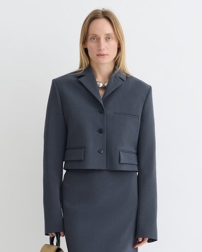 Sinead Cropped Paper Jersey Blazer - Dusty Blue | Nanushka