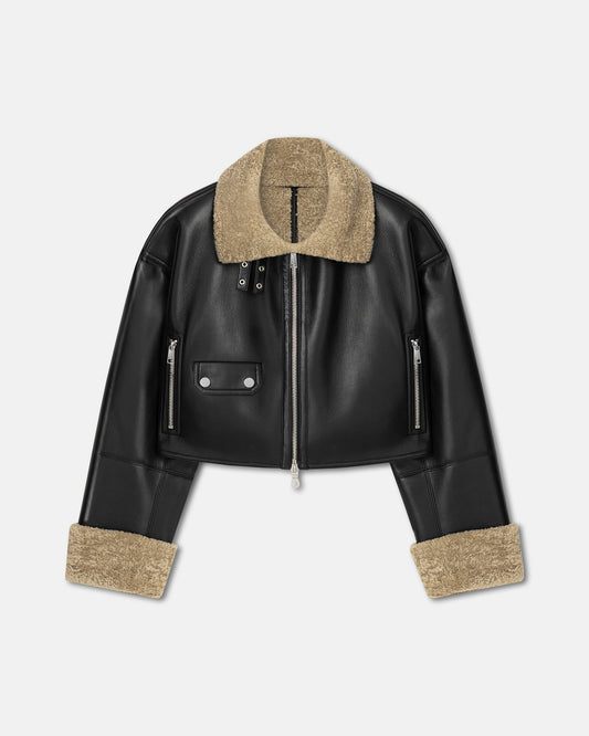 Jemma Shearling jacket - Cornstalk/Black | Nanushka