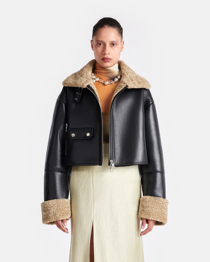 Jemma Shearling jacket - Cornstalk/Black | Nanushka