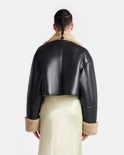 Jemma Shearling jacket - Cornstalk/Black | Nanushka