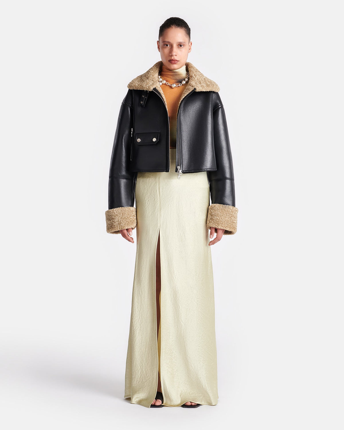 Jemma Shearling jacket - Cornstalk/Black | Nanushka