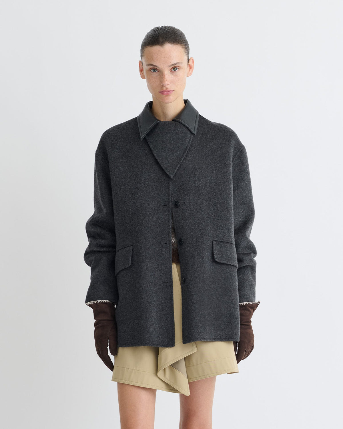 Jada Regenerated leather jacket - Grey Melange/Black | Nanushka