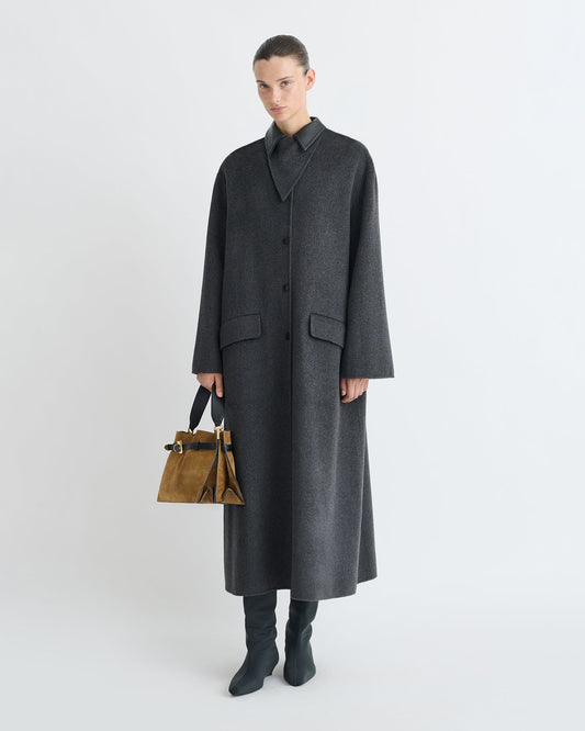 Rowina Regenerated leather coat - Grey Melange/Black | Nanushka