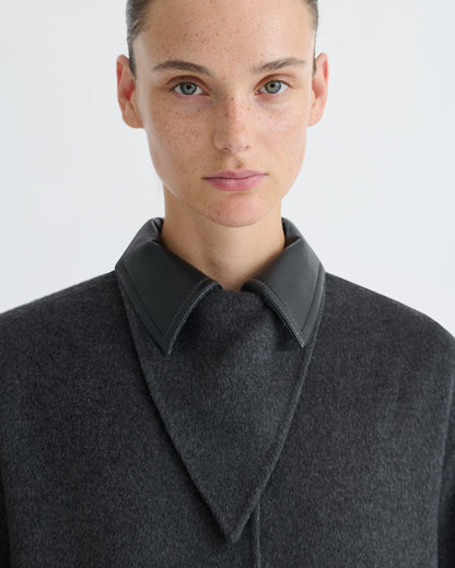 Rowina Regenerated leather coat - Grey Melange/Black | Nanushka