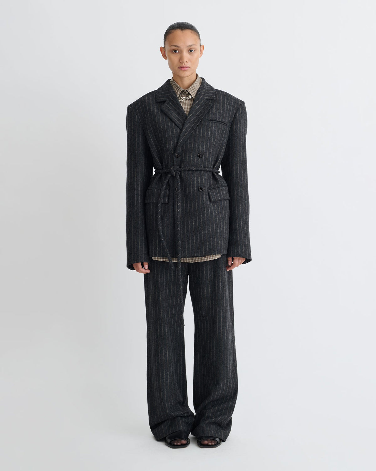 Osono Pinstripe wool blazer - Black/Grey | Nanushka