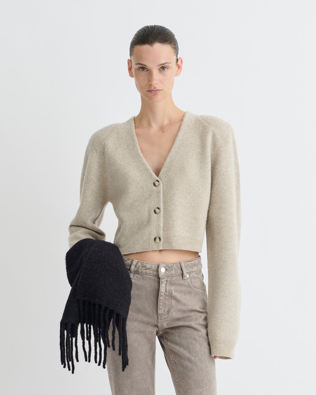 Raddix Overwashed Merino Cardigan - Oatmeal | Nanushka