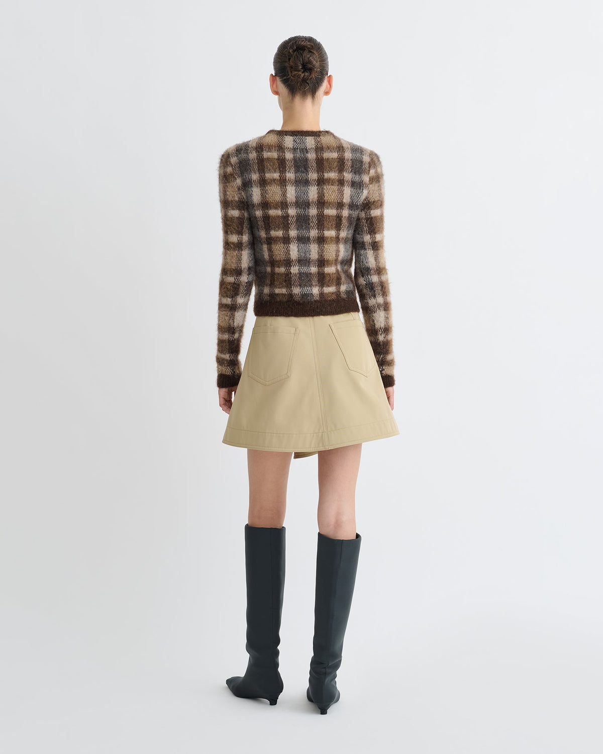 Farica Brushed Alpaca Sweater - Brown/Creme Check | Nanushka