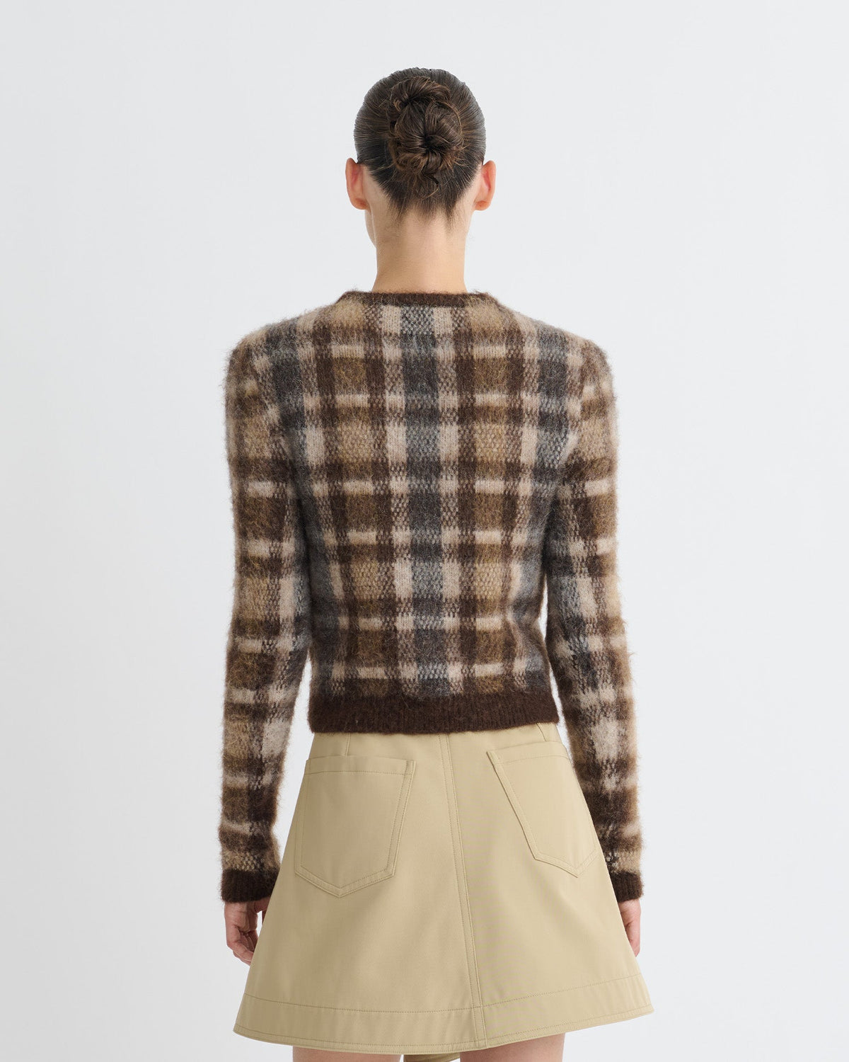 Farica Brushed Alpaca Sweater - Brown/Creme Check | Nanushka