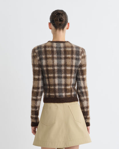 Farica Brushed Alpaca Sweater - Brown/Creme Check | Nanushka