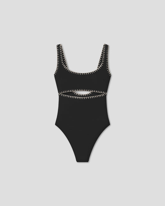 Sorena Recycled nylon swimsuit - Black/Creme | Nanushka