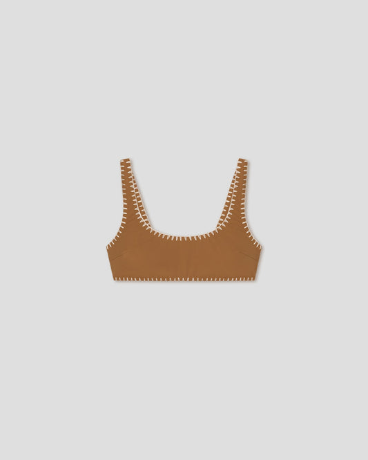 Malti Recycled nylon bikini top - Brown/Creme | Nanushka