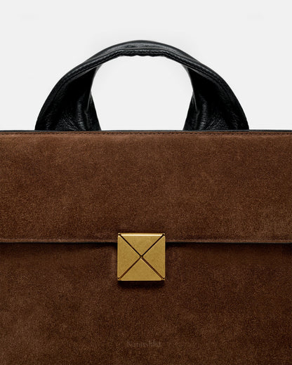 Sandi Lock Suede bag - Dark Brown | Nanushka