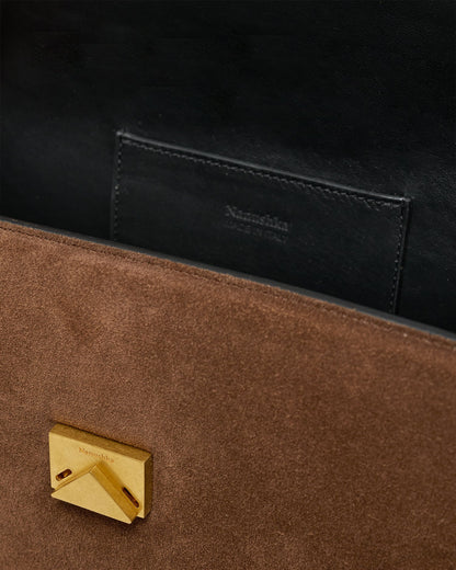 Sandi Lock Suede bag - Dark Brown | Nanushka