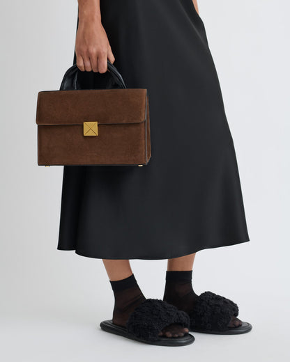 Sandi Lock Suede bag - Dark Brown | Nanushka