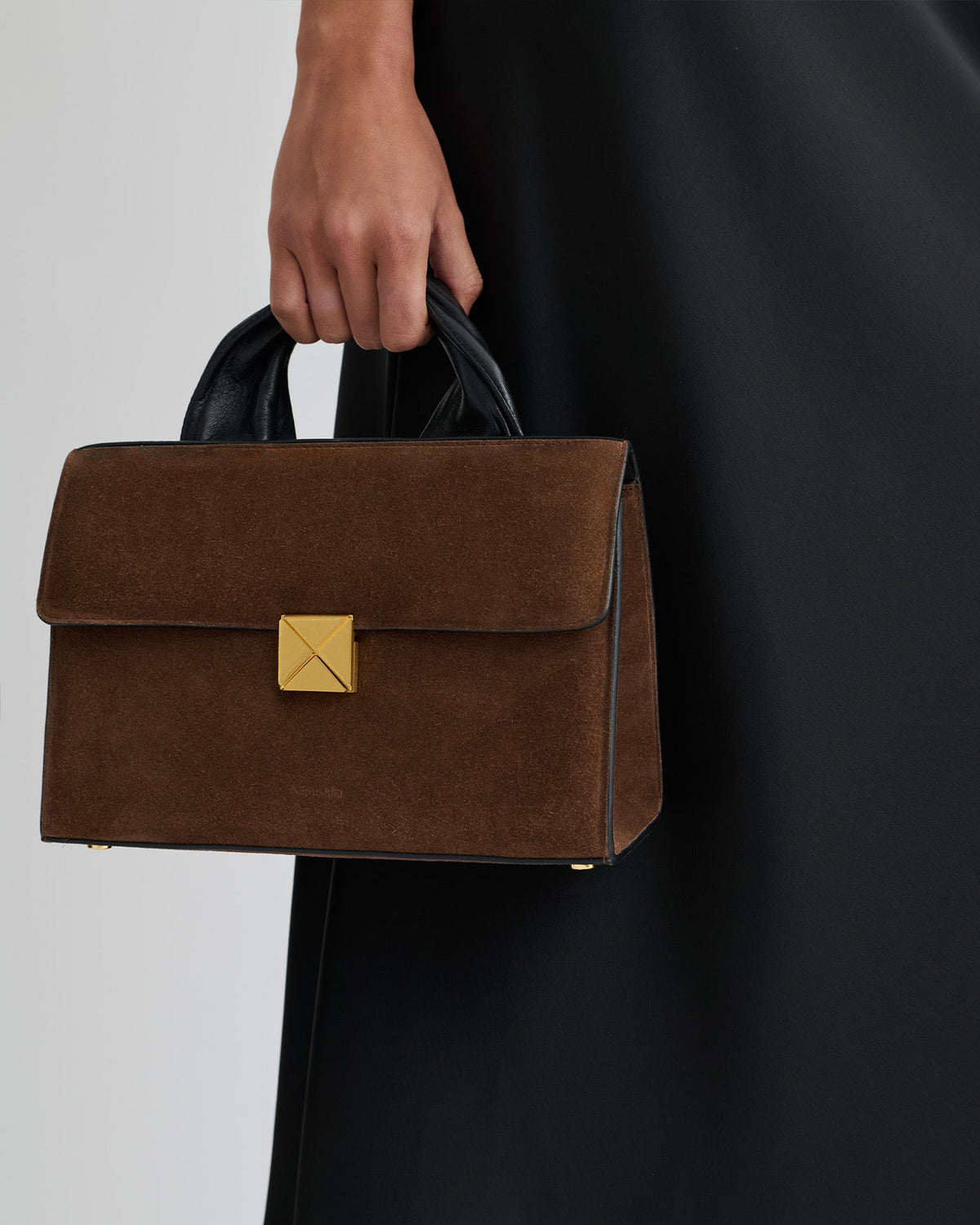 Sandi Lock Suede bag - Dark Brown | Nanushka