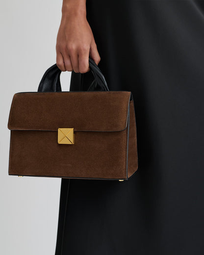 Sandi Lock Suede bag - Dark Brown | Nanushka