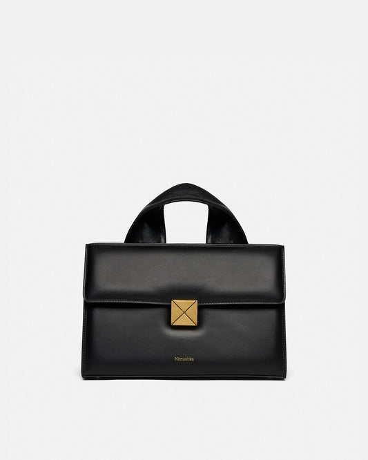 The SANDI Lock Top handle bag - Black | Nanushka