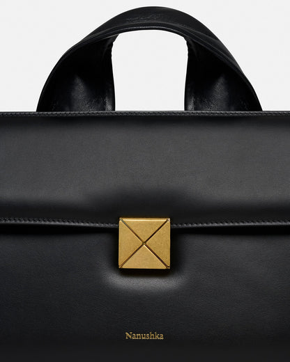 The SANDI Lock Top handle bag - Black | Nanushka