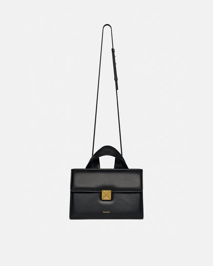 The SANDI Lock Top handle bag - Black | Nanushka