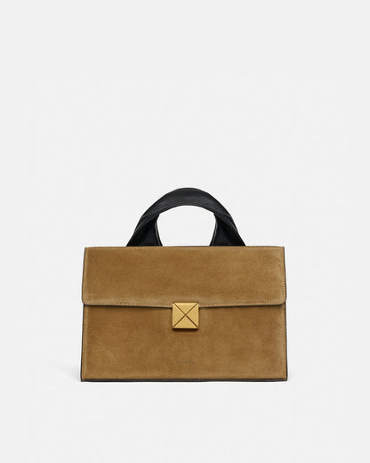 The SANDI Lock Top handle bag - Brown Suede | Nanushka
