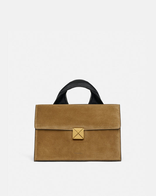The SANDI Lock Top handle bag - Brown Suede | Nanushka