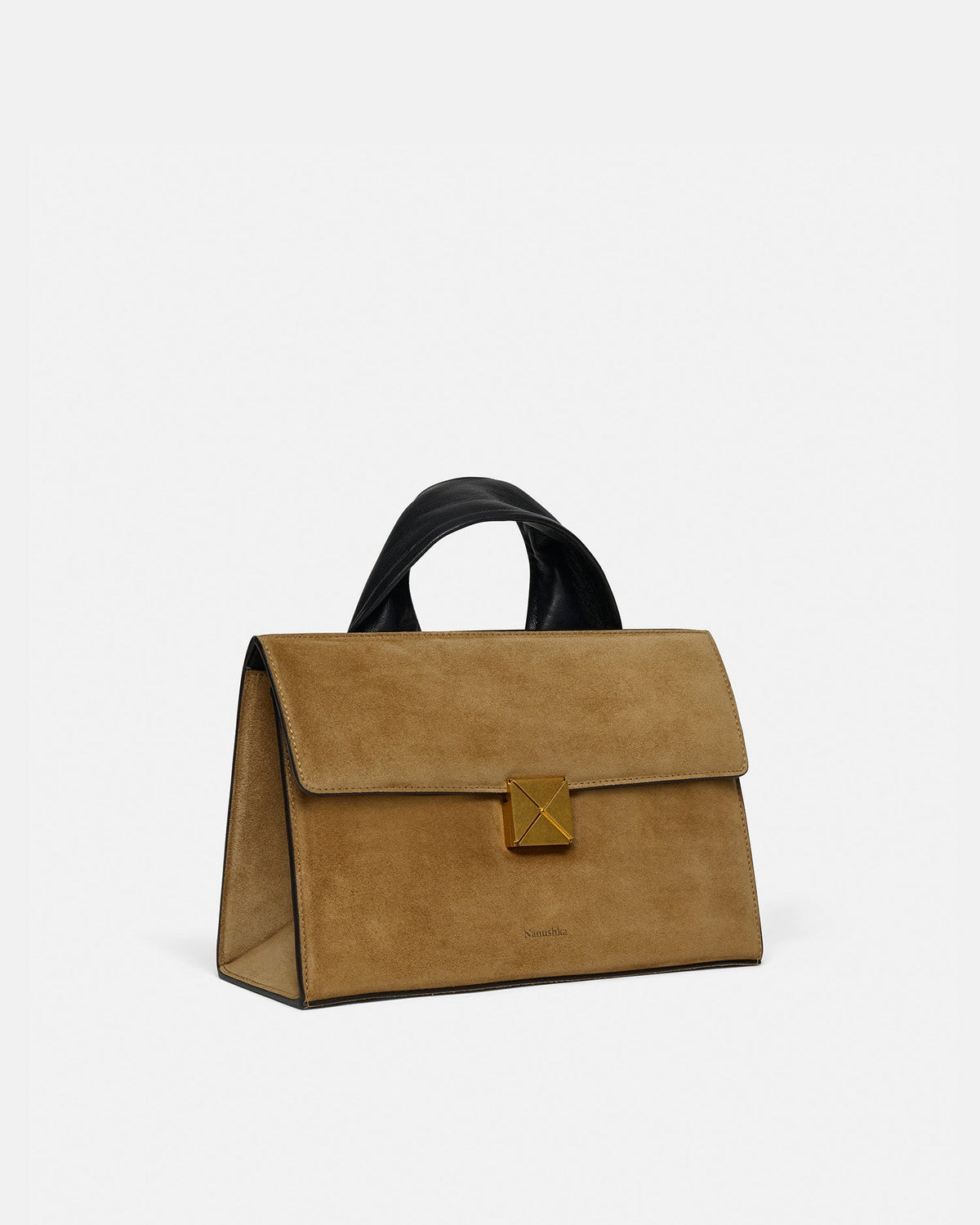 The SANDI Lock Top handle bag - Brown Suede | Nanushka