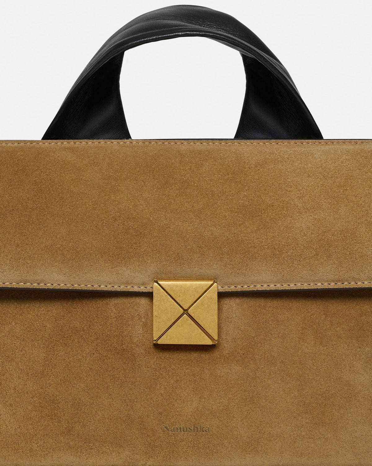 The SANDI Lock Top handle bag - Brown Suede | Nanushka