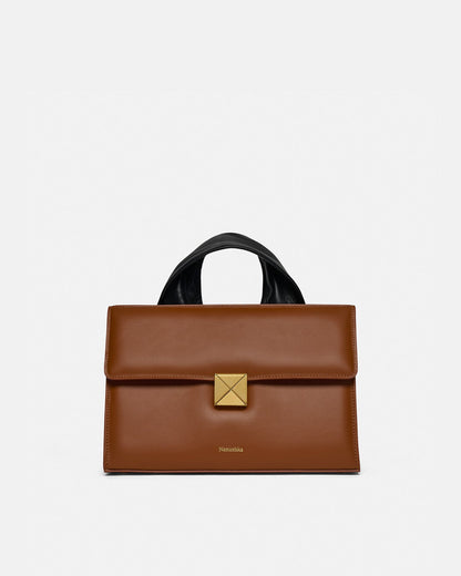 The SANDI Lock Top handle bag - Tan | Nanushka