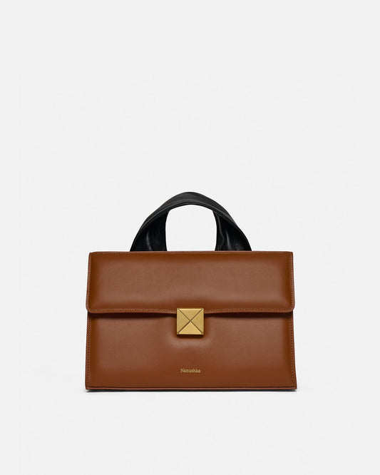 The SANDI Lock Top handle bag - Tan | Nanushka
