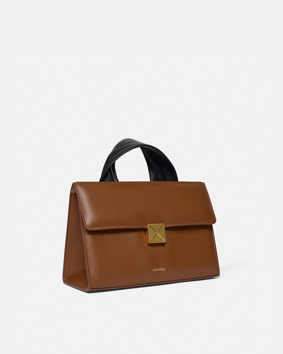 The SANDI Lock Top handle bag - Tan | Nanushka