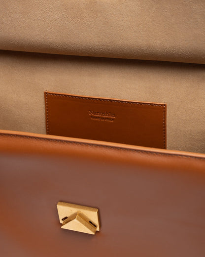 The SANDI Lock Top handle bag - Tan | Nanushka