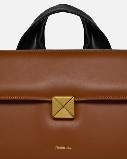 The SANDI Lock Top handle bag - Tan | Nanushka