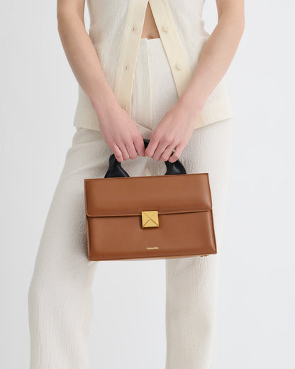 The SANDI Lock Top handle bag - Tan | Nanushka
