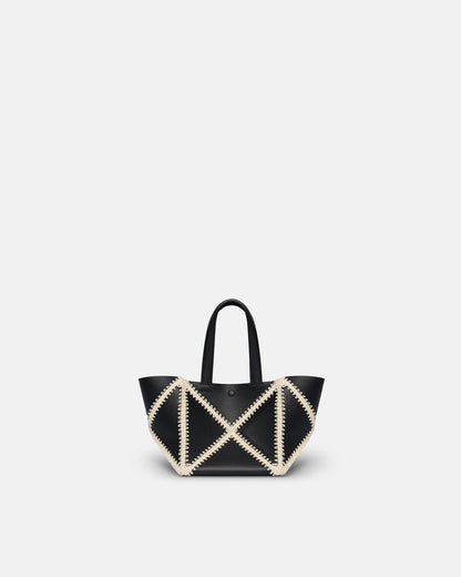 Origami Tote Mini Alt-Nappa crochet tote - Black/Crème | Nanushka
