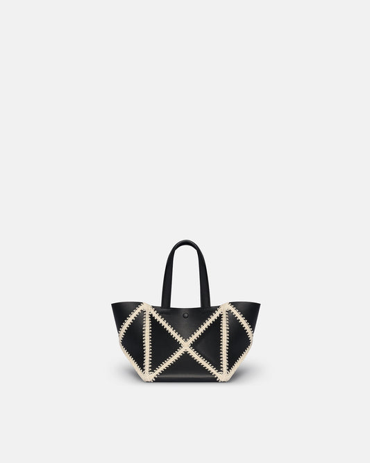 Origami Tote Mini Alt-Nappa crochet tote - Black/Crème | Nanushka