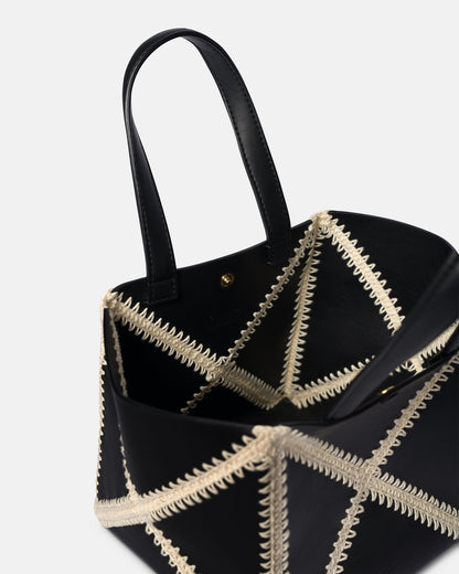 Origami Tote Mini Alt-Nappa crochet tote - Black/Crème | Nanushka