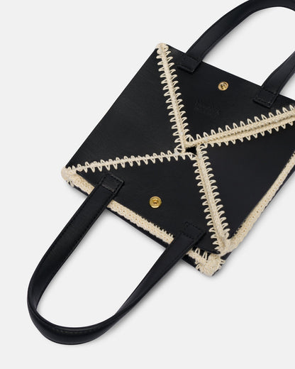 Origami Tote Mini Alt-Nappa crochet tote - Black/Crème | Nanushka