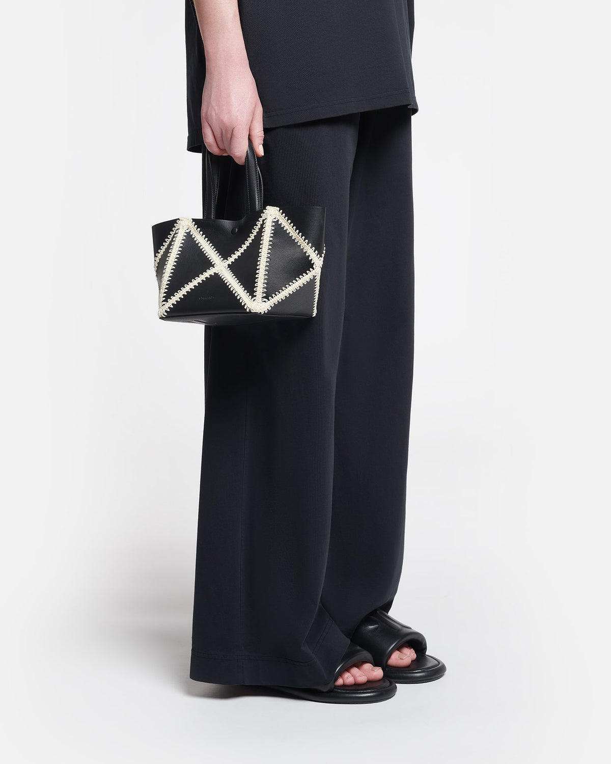 Origami Tote Mini Alt-Nappa crochet tote - Black/Crème | Nanushka