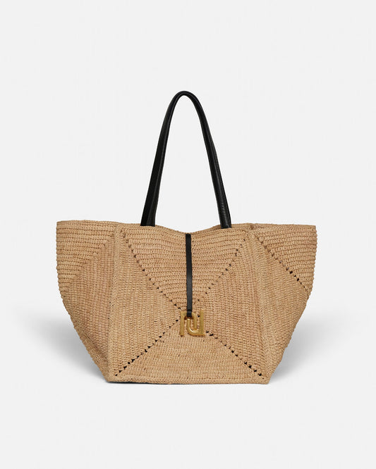 Origami Tote Raffia charm tote - Natural/Black | Nanushka